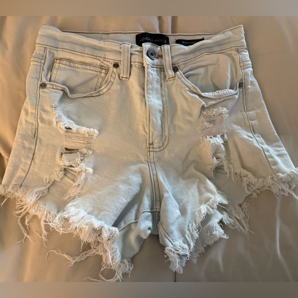 Kendall & Kylie Distressed Light Women's Denim Shorts- Size 1/25